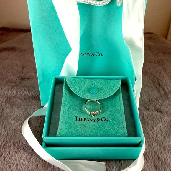 Tiffany & Co. SIZE 4.5 .925 heart ring, bag, box and pouch. - Picture 1 of 6